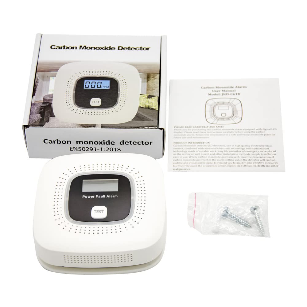 OBEST Detector de monóxido de Carbono, CO Alarma con Pantalla Digital y Funcionamiento con batería reemplazable, con botón de Prueba y indicador de Estado LED