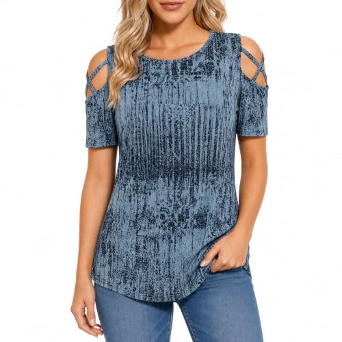 Image of Jar of Love Women's Summer Tops Short Sleeve Cold Shoulder Tops T-Shirts for Women Spring Summer Tops Loose Fit Tunic 2026