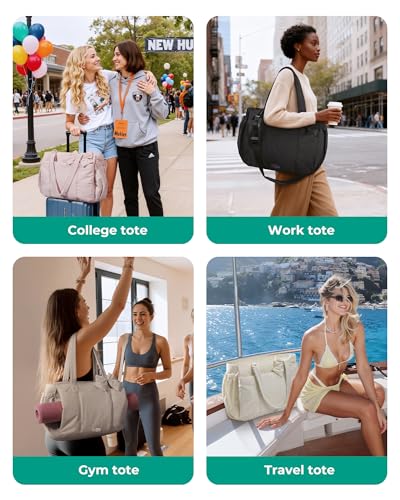 Image of BAGSMART Crush Bow Tote Bag for Women, Puffer Travel Work Yoga Laptop Bag | Large Bow Tote Fits 40oz Tumbler, 15.6 inch Laptop, Yoga Mat Sleeve, Waterproof Pocket, Travel Work Swim Gym Mom Shoulder Handbag