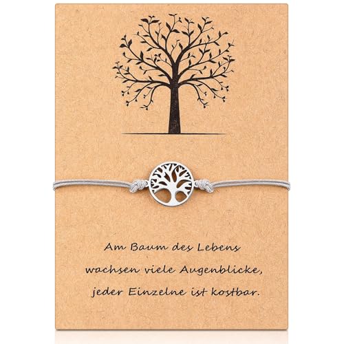Fiada Lebensbaum Armband Armkettchen mit Anhänger für Damen Frauen Mädchen Armkette mit Karte Freundschaftsarmband Baum des Lebens Geschenk für Geburtstag Muttertag Freundschaft Freundin