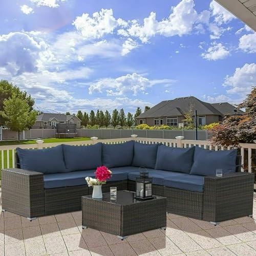 Image of 5 Seater Luxurious Look Without Compromising on Comfort or Durability | All-Season Rattan Furniture Set Designed to Withstand Rain, Sun, and Dust (Blue).