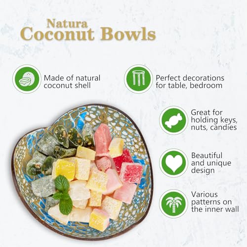 Coconut Bowls Decorative Candy Dish - Heart Acai Bowl, Natural Wooden Candy Dish, Key Bowl Holder for Entryway Table, Yogurt Smoothie Nuts Dessert Container, Rice Fruits Dry Snack Storage Shell Bowls - Thumbnail 5