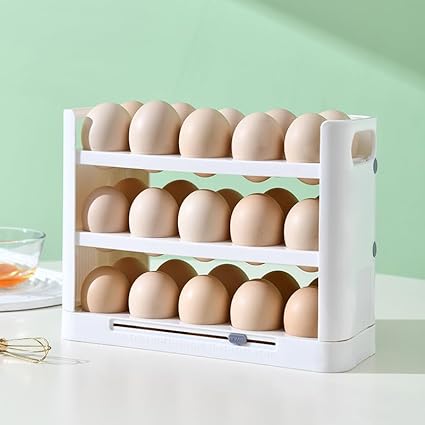 HomeCloud 30 Grid Egg Holder for Refrigerator 3-Layer Flip Egg Storage Container for Refrigerator Door Plastic Reusable Versatile Large Capacity…
