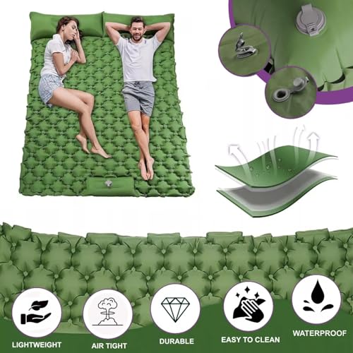 Double Air Bed Sleeping Mat for Camping Self Inflating 8-12CM Thickness Camp Mattress Joinable Inflatable Mat Built-In Foot Pump Sleeping Pad for Outdoor Hiking Backpacking Camper Van Mat (Green) - Image 7