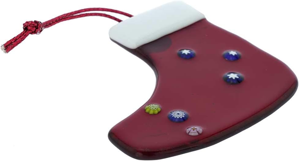 Glass Of Venice Murano Glass Christmas Stocking Ornament - Red