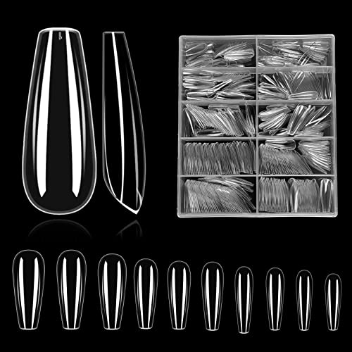TCASENER 500 Pièces Faux Ongles, 10 tailles Artificiel Ongles ongles en acrylique, Transparent couverture complets d'ongle Faux Ongles Avec Boîte pour Nail Art pour Dames et Filles Cover