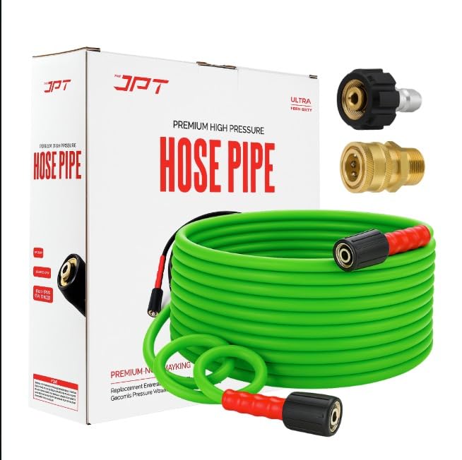 JPT Ultra Heavy-Duty 15MTR Flexible High Pressure Washer Hose Pipe With Pressure Washer Adapter Set Quick Connect Kit, M22 15mm-image-34