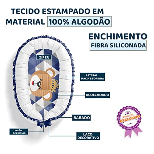 Kit Almofada Amamentação + Ninho Redutor Ursinho Feliz cor:Azul Marinho