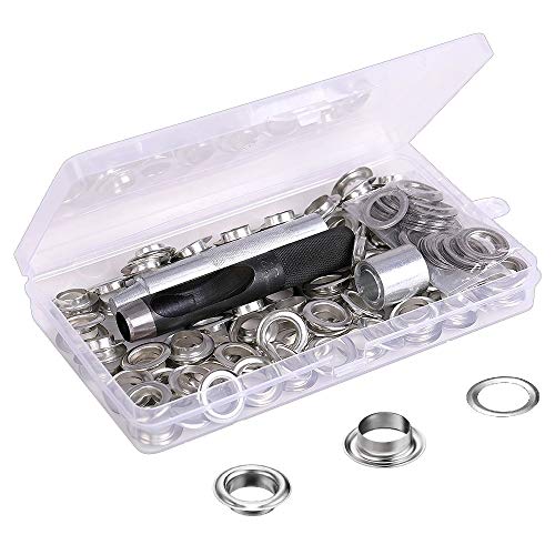 Ailebens Kit de herramientas de ojales, 100 juegos de ojales de metal de 1/2 pulgadas con 3 herramientas de ajuste para tela, lonas, tiendas, toldos, ropa, artesanía de cuero y reparación Cover