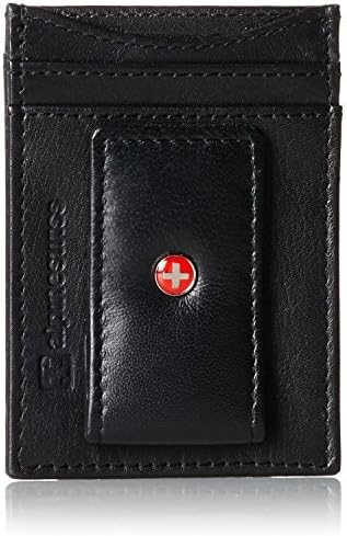 Alpine Swiss Genuine Leather Money Clip front pocket wallet with magnet clip and card ID Case, Black