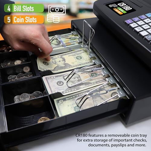 Image of Nadex CR180 Electronic Cash Register, Steel Cash Drawer, Compact Design, Black