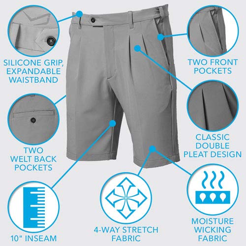 Tgw Men's Pleated Expandable Waist Performance Golf Shorts Grey 36 #TOP2