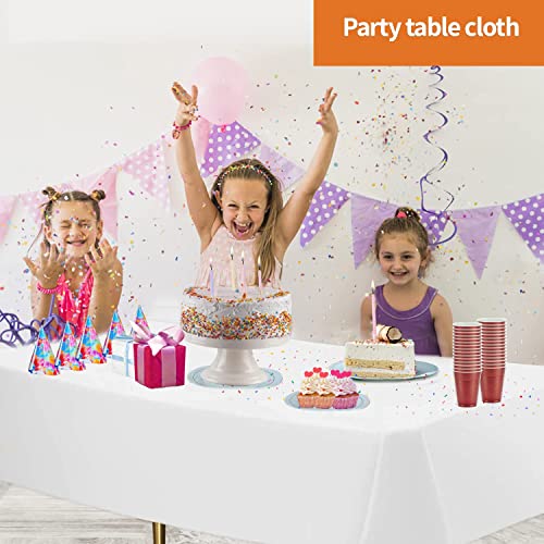 Image of Party Dimensions White Disposable Plastic Tablecloth for Rectangle Tables (48 Pack) Premium Decorative Table Cloths for Parties, Events & Weddings, Indoors & Outdoors, 54 x 108 inches