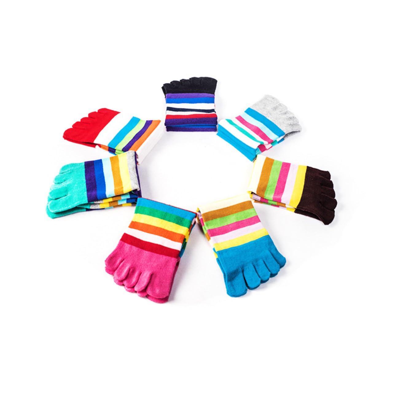 Holibanna Women's Five Toe Socks Soft Cotton 5 Finger Socks Striped Pattern Blisters Prevention Elastic Toe Design