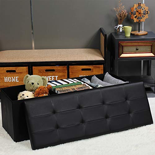 Generate Pinplus Folding Storage Ottoman Bench With Tray,Faux Leather Long Storage Chest Footrest Seat Black (43.3Inch Lx15 Wx15 H) #TOP1