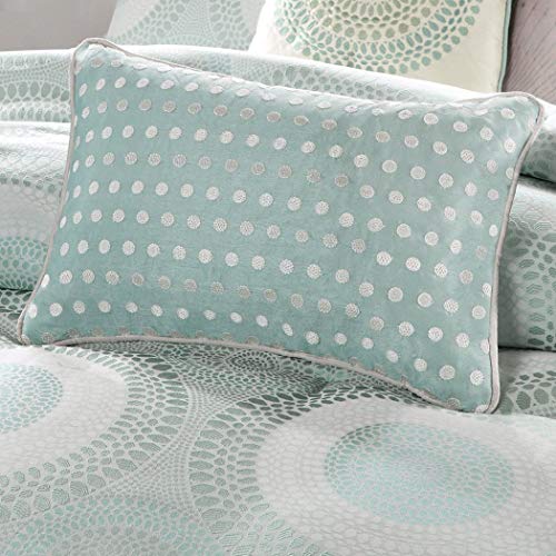 D&H 7 Piece Seafoam Blue Embroidered Motif Comforter Cal King California Set, Blue Circle Print Adult Bedding Master Bedroom Stylish Geometric Jacquard Pattern Luxurious Themed Traditional, Polyester #TOP4