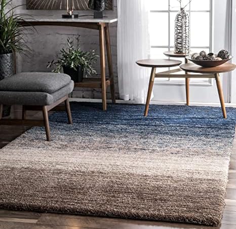 Image of Shaggy Rug for Bedroom Living Room 3X5 FEET Fluffy Plush Area Carpet with Non Slip Backing, Modern Cozy Floor Rug for Home Decor and Comfort (Navyblue /Multi)
