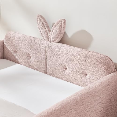 Image of KEIKI Full Size Upholstered Platform Bed Frame with Guardrail, Slats, Pink