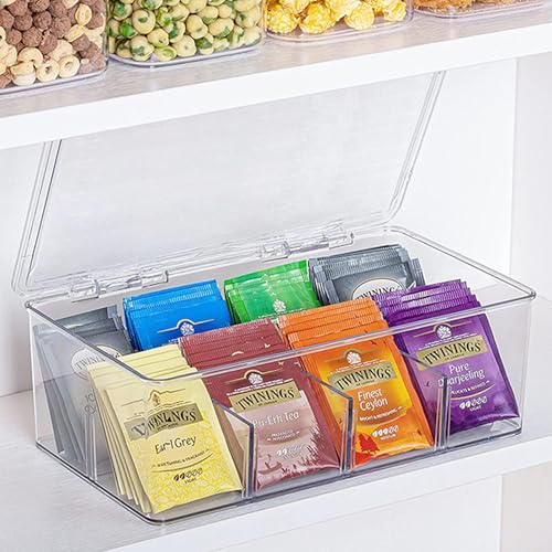 SYXLS Teebeutel Aufbewahrungsbox, Mit Deckel, Acht Fächern, Abnehmbare Blende, Tischaufbewahrung, Kaffee, Zucker, Teebeutel Organisierende Aufbewahrungsbox, Büro Schreibtisch Wasserraum