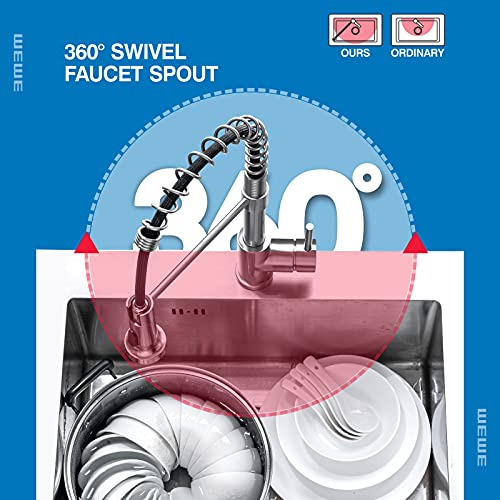 Kitchen Sink Faucet, Kitchen Faucets With Pull Down Sprayer Wewe Stainless Steel Single Handle Single Hole Brushed Nickel Commercial Industrial Spring Pull Out Laundry Farmhouse Kitchen Faucet #TOP2
