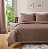Housse de couette avec taies d'oreiller en coton 400 fils Motif cachemire Double marron