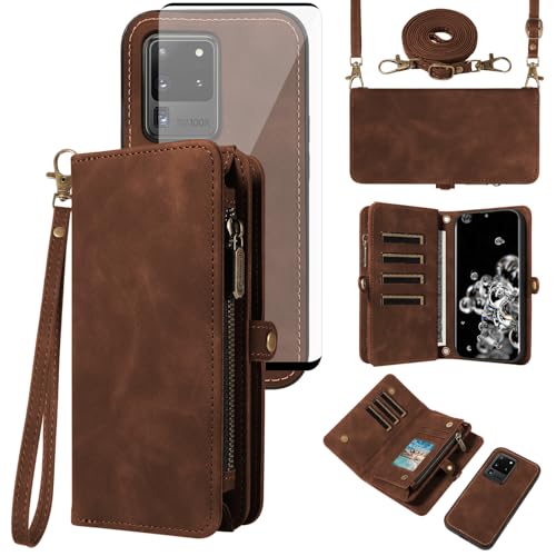 Coque portefeuille zippé amovible pour Samsung S20 Ultra dotée d'une sangle pratique