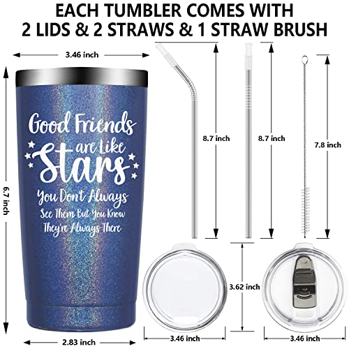 Ficsowy Bff Gifts Of Friendship For Women Tumbler With Sayings-Good Friends Are Like Stars,Bff Funny Birthday Gift For Men,Female,Sister,Insulated Steel Mug With Lid & Straw(20Oz,Rainbow Navy) #TOP1