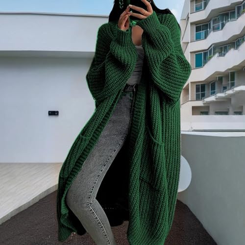 Angxiwan Blaue Strickjacke Damen Strickjacke Lang Oversize Grobstrickjacke Herbst Dicker Strickjacken Grobstrick Strickcardigan Offene Strickmantel Flauschiger Damenstrickjacke Damen Sweatshirt
