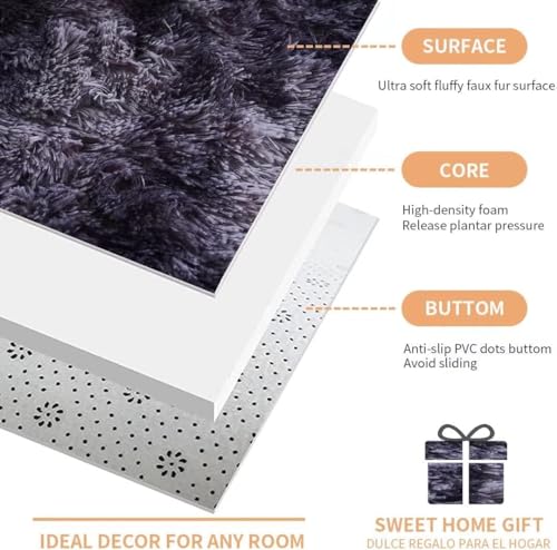 ADMEE Area Rug for Bedroom and Living Room, 120×180 cm(3.9 x 5.9 ft) Dark Grey Faux Fur Rug, Tie-Dye Shaggy Anti-Slip Washable Rug, Soft Modern Indoor Carpet, Floor Mats Home Decor - Image 6