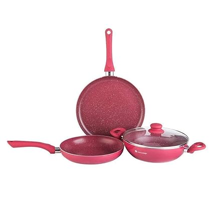 Wonderchef Aluminium Romano 3 Piece Induction Bottom Cookware Set (Red)