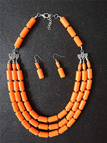 Ufraky Fashion Handmade Bead Multilayer Statement Necklace Bracelet Earrings Jewelry Set (Orange) #TOP1