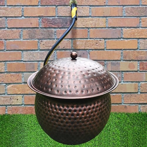 Garden Hose Holder Pot - Copper Finish with Hammered Accent - Outdoor or Indoor Hose Storage