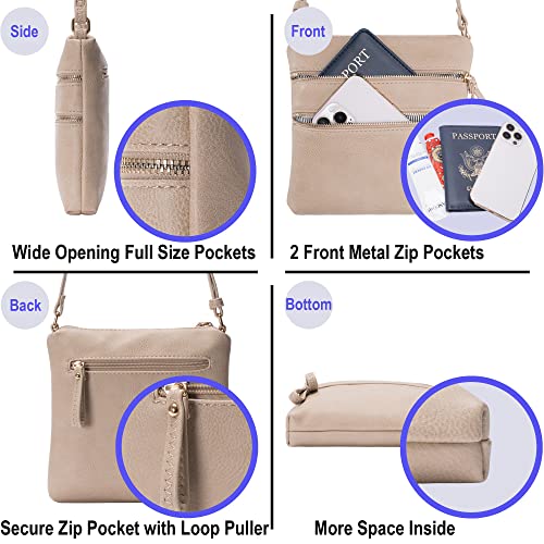 Image of Solene Small Multi Zipper Pocket Crossbody Bag with Adjustable Strap, Lightweight Travel Purse, Daily Small Messenger Pouch