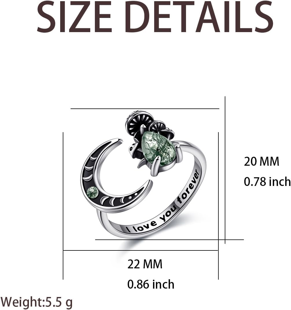 Mushroom Ring Gifts Moss Agate Rings Mushroom Jewelry for Women