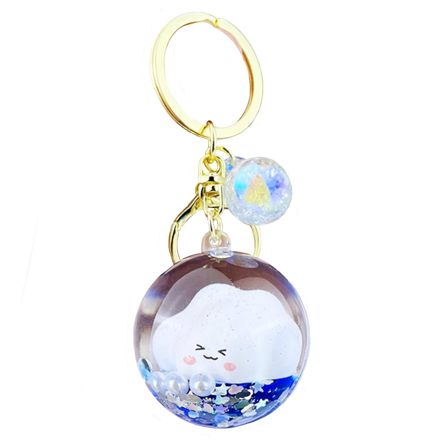 ZDHC Cartoon Smile Cloud Floating Keychain Creative Liquid Quicksand Keyring Acrylic Car Keys Bag Pendant for Women Men