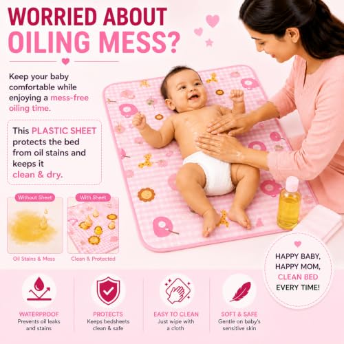 Image of Mommers New Born Baby Waterproof Plastic Dry Sheets | Mattress Protector Sheets Medium Size | Diaper Changing Mat for Infants & Toddlers | Waterproof & Reusable Mattress Protector | Baby Oiling Mat