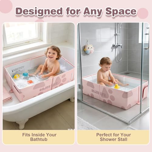 Image of Toddler Bath Tub for Shower, Foldable Baby Bathtub, Portable Kids Bathtub & Collapsible Bathtub for Toddlers 1-8, Infant Newborn, Travel Baby Bath, Banera para Bebe, Pink
