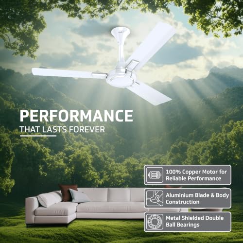 Image of V-Guard Exado Pro ES BLDC Ceiling Fan | Remote Control | Anti Dust Coating | Energy Saving BLDC Fan | 370 RPM | 100% Copper Motor | 1200 mm | Pearl White Silver
