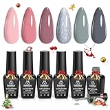 Beetles Bridesmaid Beauty Classic Gel Nail Polish Set - Nude Gray Pink 6 Colors Gel Polish Kit Popular Nail Art Design Soak Off UV LED Nail Polish Gel Manicure Kit Holiday Git Set