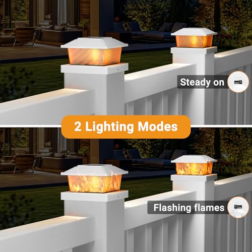 btfarm 4x4 Solar Flame Post Cap Lights Outdoor, 4 Pack Flickering Flame Deck Fence Post Lights, Waterproof Solar Powered Lighting Outside Fit 4x4 3.5x3.5 Wooden/Vinyl for Porch Patio Garden by btfarm - Image 2