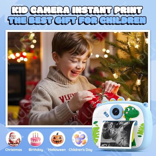 Image of PLUSPOINT Cute Cartoon Instant Print Camera for Kids, Dual Selfie Digital Camera with 1080P HD Videos Recoding, Instant Photo Printer Best Birthday Gift for Boys and Girls