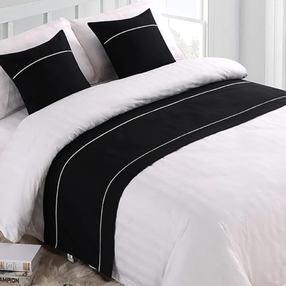 Janemua Black Smooth Cotton Bed Runner And Matching Cushions,Hotel And Guesthouse Bed End Towel, Inn Bed And Breakfast Bedspread, Soft Bed Scarf-||210X50cm For 1.5M Bed