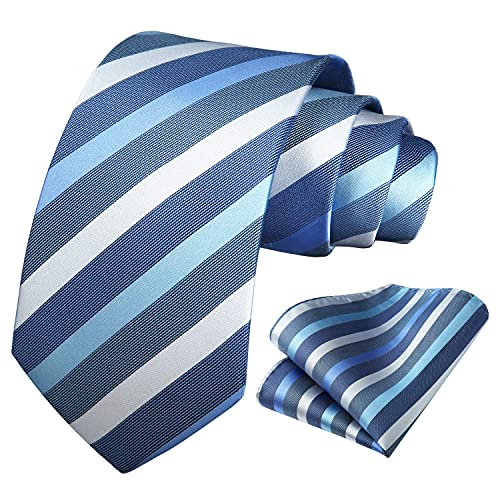 Image of HISDERN Stripe Tie Mens Ties with Pocket Square Set Classic 3.4'' Silk Formal Necktie Handkerchief for Business Wedding