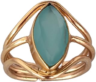 Veracity Jewelry Aqua Chalcedony 18K Gold Plated Rings for Women - March Birthstone Aqua Chalcedony Designer Handmade Rings - Aqua Chalcedony Fashion Statement Costume Jewelry Rings for Girls / Women - VR-141