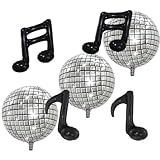 FBQ 18 Inch Silver Disco Balloon Black Music Note Balloons Music Themed 70s 80s 90s Band Party Decorations Supplies