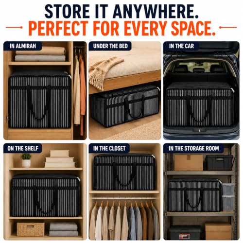 Image of PulGos Pack of 2 Extra Large Clothes Storage Bags | Heavy Duty Wardrobe Organizer | Reinforced Handles | Dual Zipper Closure | Reusable Moving & Storage Bag | Ideal for Travel, Shifting & Organization