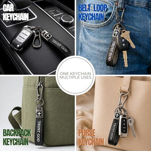 Image of Christian Cross Leather Keychain for Men - Christian Gift for Dad Husband Son