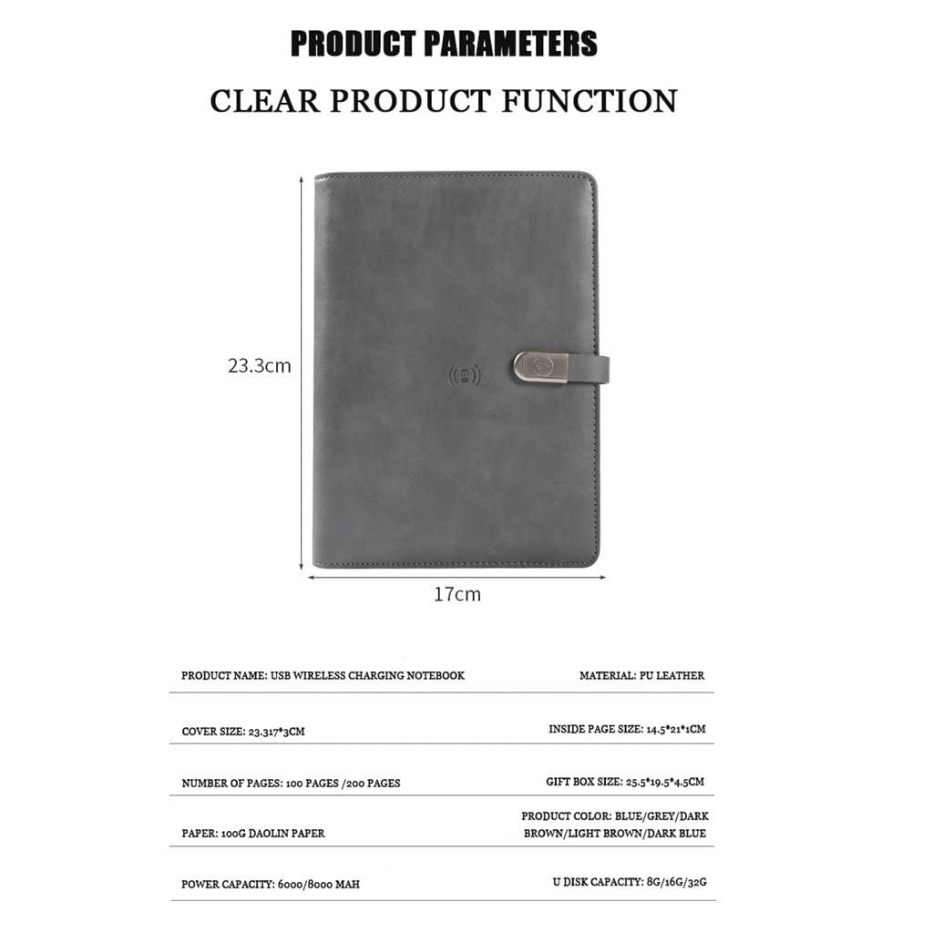 Bloc de Notas de Carga inalámbrica multifunción USB Set de Regalos de Negocios de Carga de Cuaderno de Carga (Color : B, Size : 23.3x17cm)