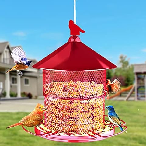 Bird Feeder Squirrel Proof for Hanging Outside Outdoor for Garden Yard,Retractable Bird Feeder for Wild for Yard Decoration 4-Pound Seed Capacity(RED) Cover