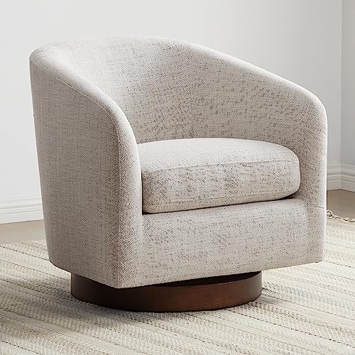 CHITA Swivel Accent Chair, Fully Assembled Fabric Barrel Armchair with FSC Certified Upholstered for Living Room, Bedroom and Office, Ivory